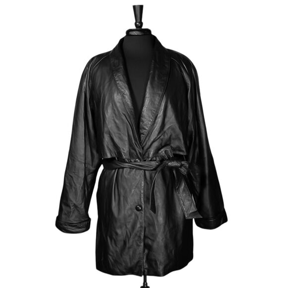 Wilsons Leather Jacket Women's Black Belted Insulated Button Thinsulate Long L - Picture 1 of 9